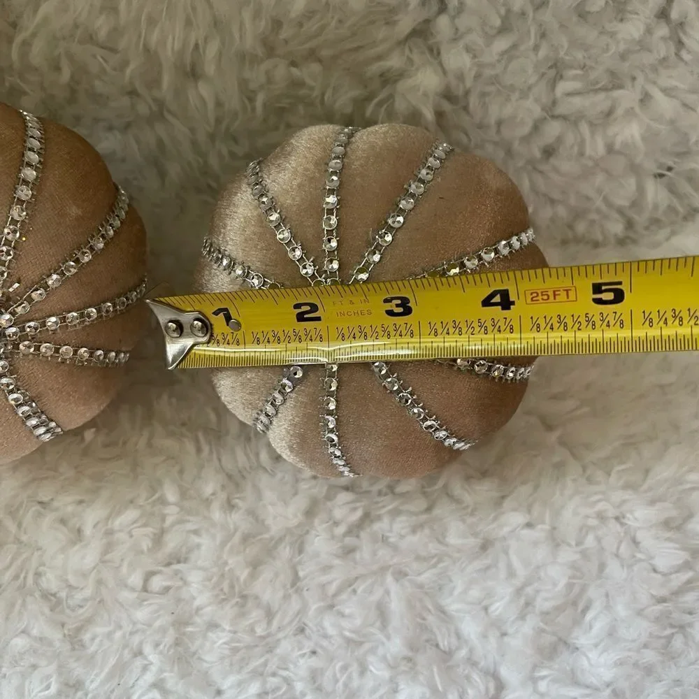 Pair of styrofoam pumpkins cover with offwhite velvet gold rhinestones &…